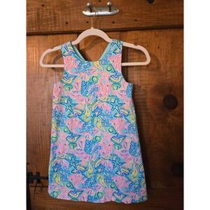 SIGRID OLSEN - Girls Blue Pink Seahorse Starfish Aquatic Shift Dress - Size 8